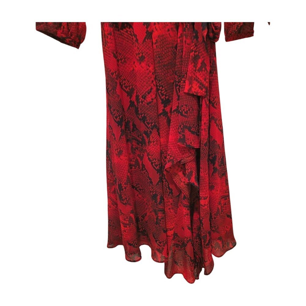 Calvin Klein Womens Dress Size 4 Wrap V neck Midi Red and Black Snake Print - Picture 7 of 10